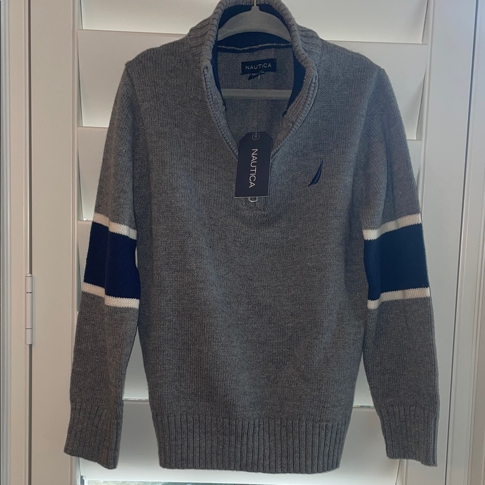 Nautica Gray and Navy Zip Up Sweater for Men